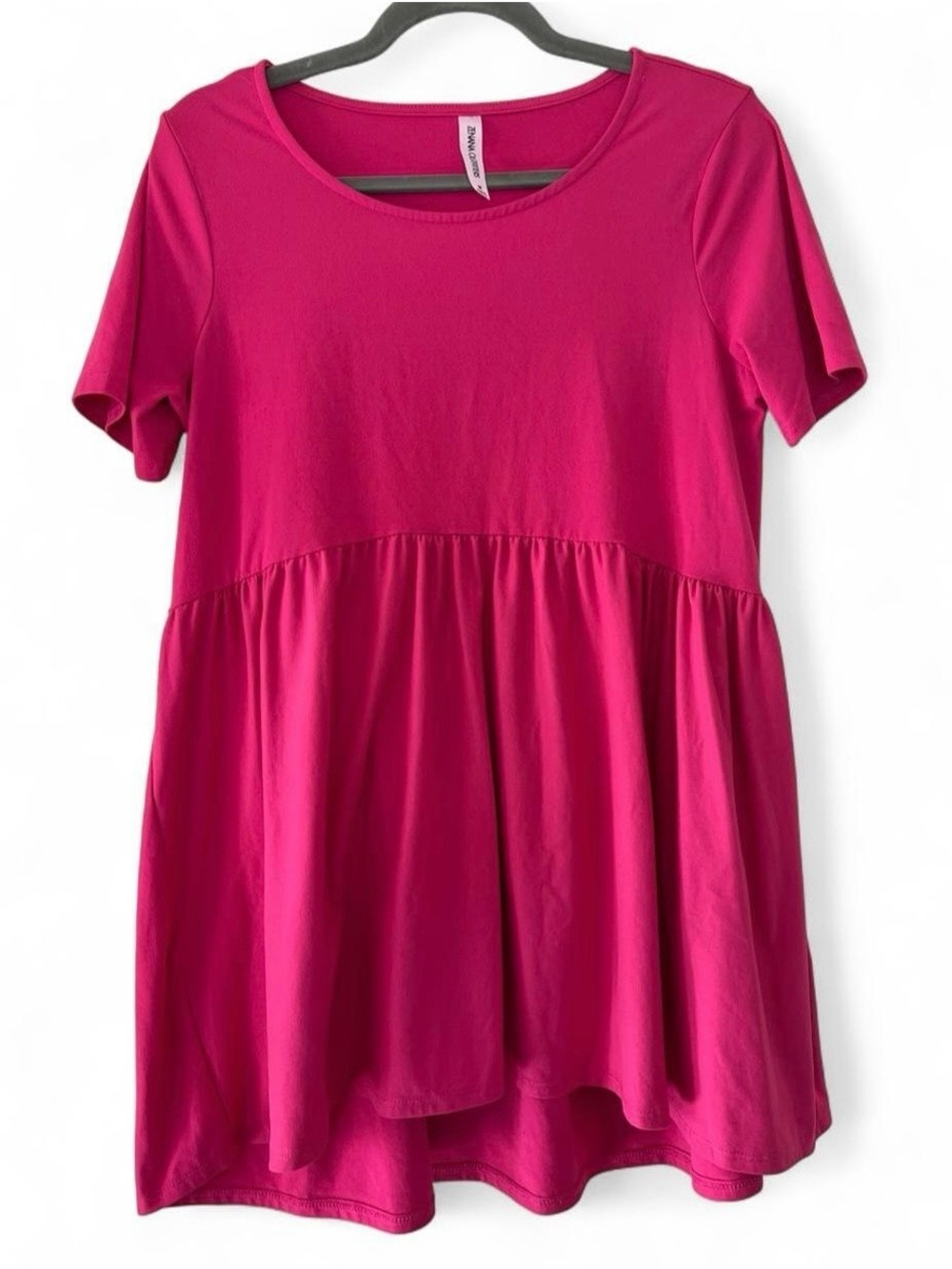 Zenana Outfitters Pink Babydoll Peplum Tunic Top Short Sleeve M